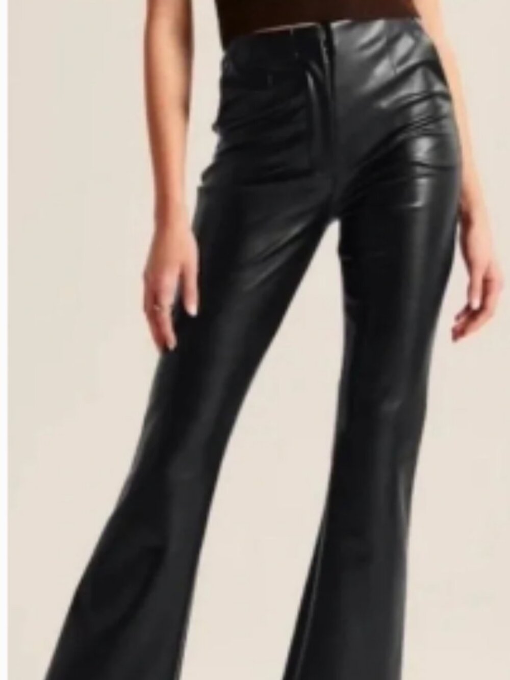 New Abercrombie & Fitch Curve Love Vegan Leather Slim Flare Black Pants 12 / 31